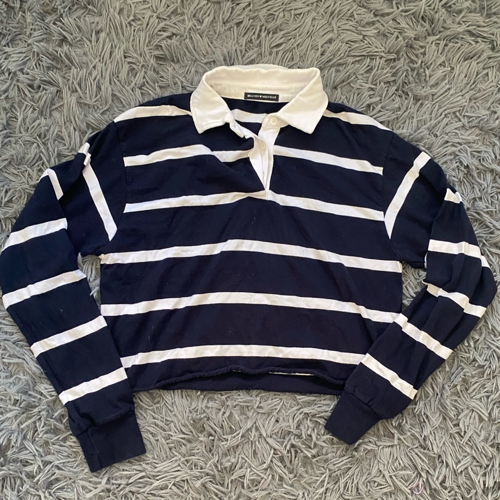 BRANDY MELVILLE - Collared long sleeve striped top